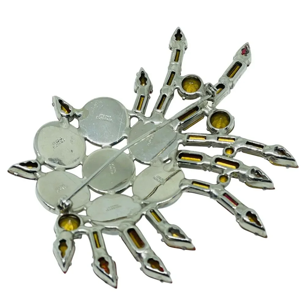CZECHO SLOVAKIA signed vintage silver glass stones designer massive brooch